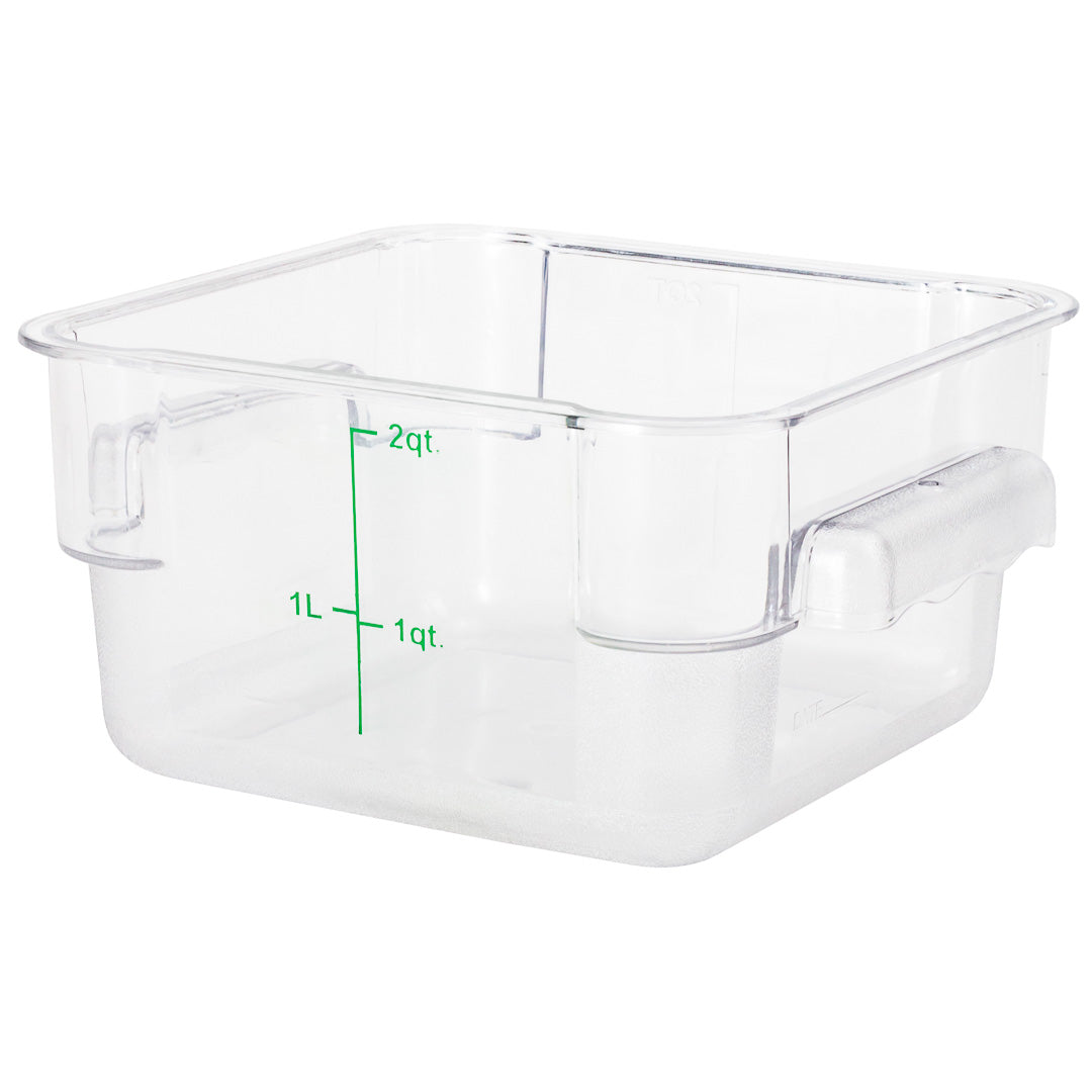 Met Lux 2 qt Square Clear Plastic Food Storage Container - with Green Volume Markers - 7" x 7" x 4" - 1 count box