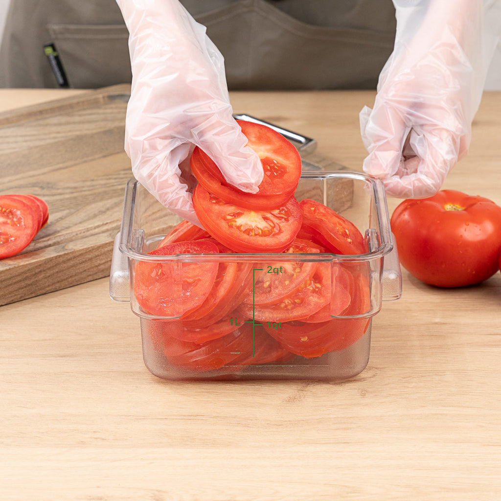 Met Lux 2 qt Square Clear Plastic Food Storage Container - with Green Volume Markers - 7" x 7" x 4" - 1 count box