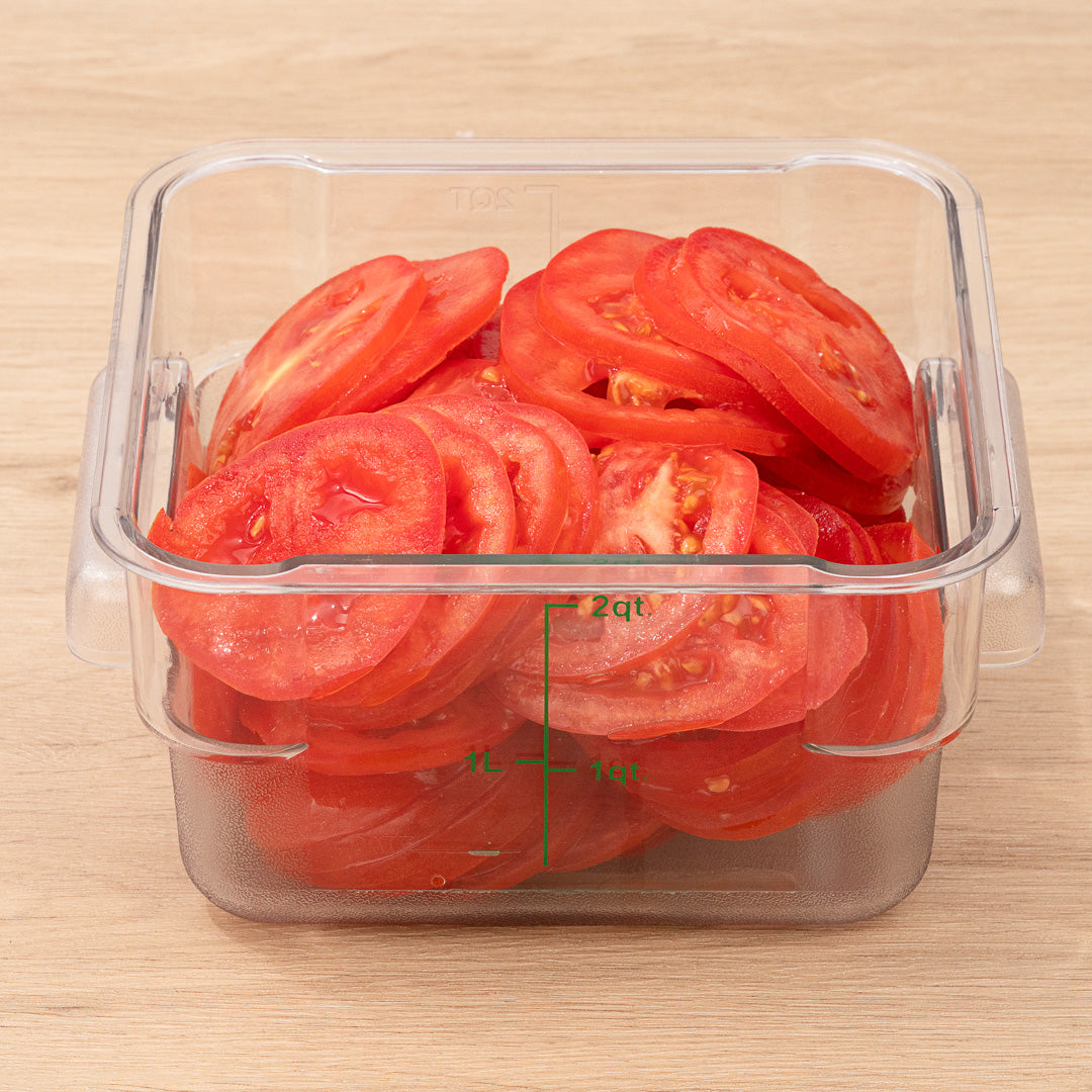 Met Lux 2 qt Square Clear Plastic Food Storage Container - with Green Volume Markers - 7" x 7" x 4" - 10 count box