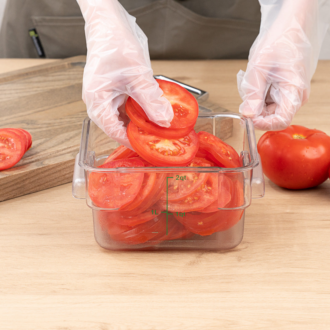 Met Lux 2 qt Square Clear Plastic Food Storage Container - with Green Volume Markers - 7" x 7" x 4" - 10 count box