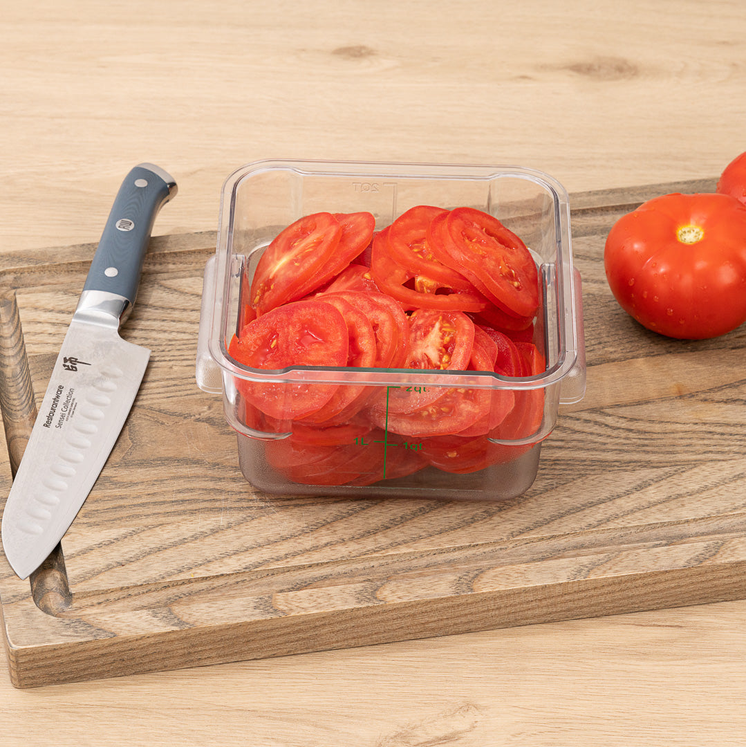 Met Lux 2 qt Square Clear Plastic Food Storage Container - with Green Volume Markers - 7" x 7" x 4" - 10 count box