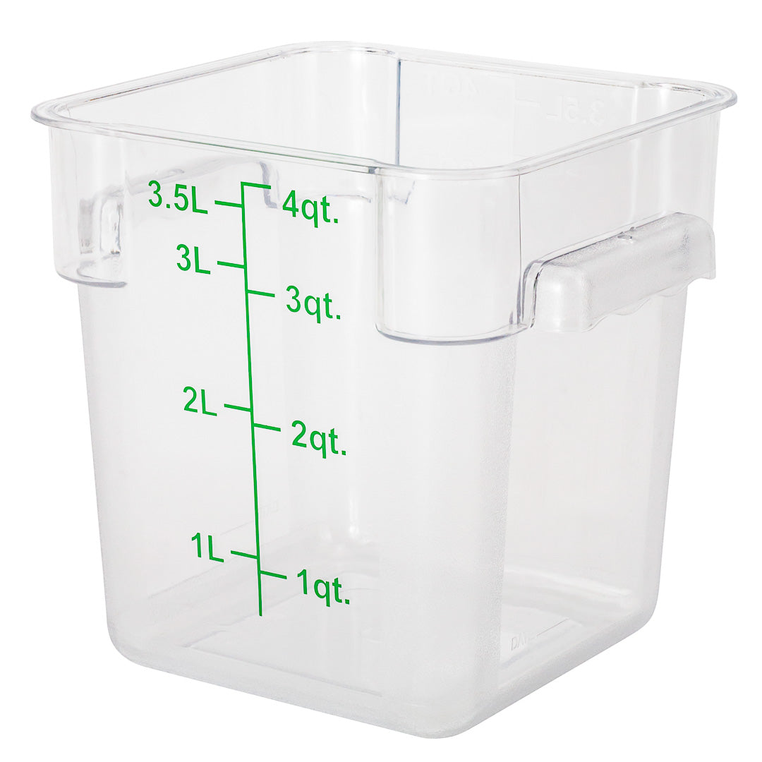 Met Lux 4 qt Square Clear Plastic Food Storage Container - with Green Volume Markers - 7" x 7" x 7 1/4" - 10 count box