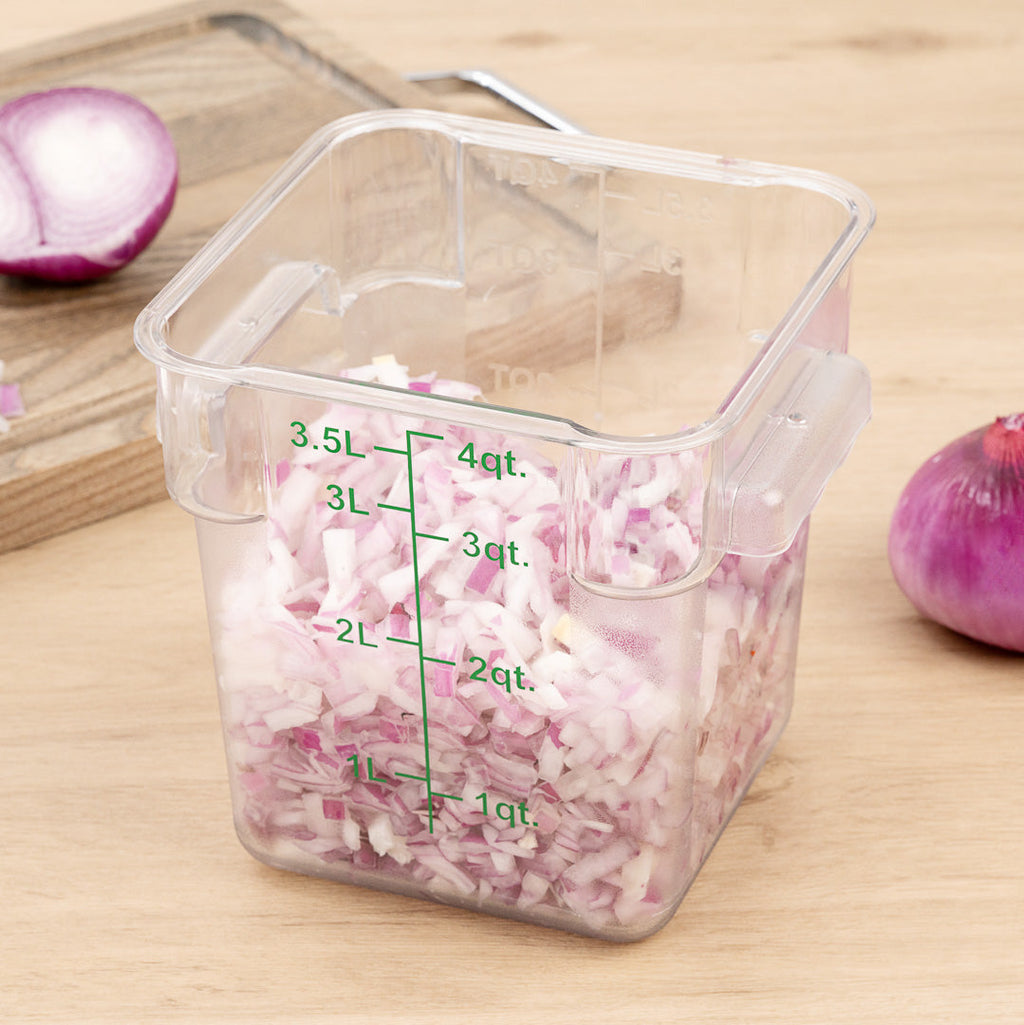 Met Lux 4 qt Square Clear Plastic Food Storage Container - with Green Volume Markers - 7" x 7" x 7 1/4" - 10 count box