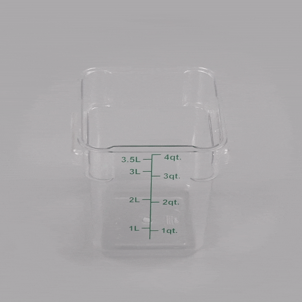 Met Lux 4 qt Square Clear Plastic Food Storage Container - with Green Volume Markers - 7" x 7" x 7 1/4" - 10 count box