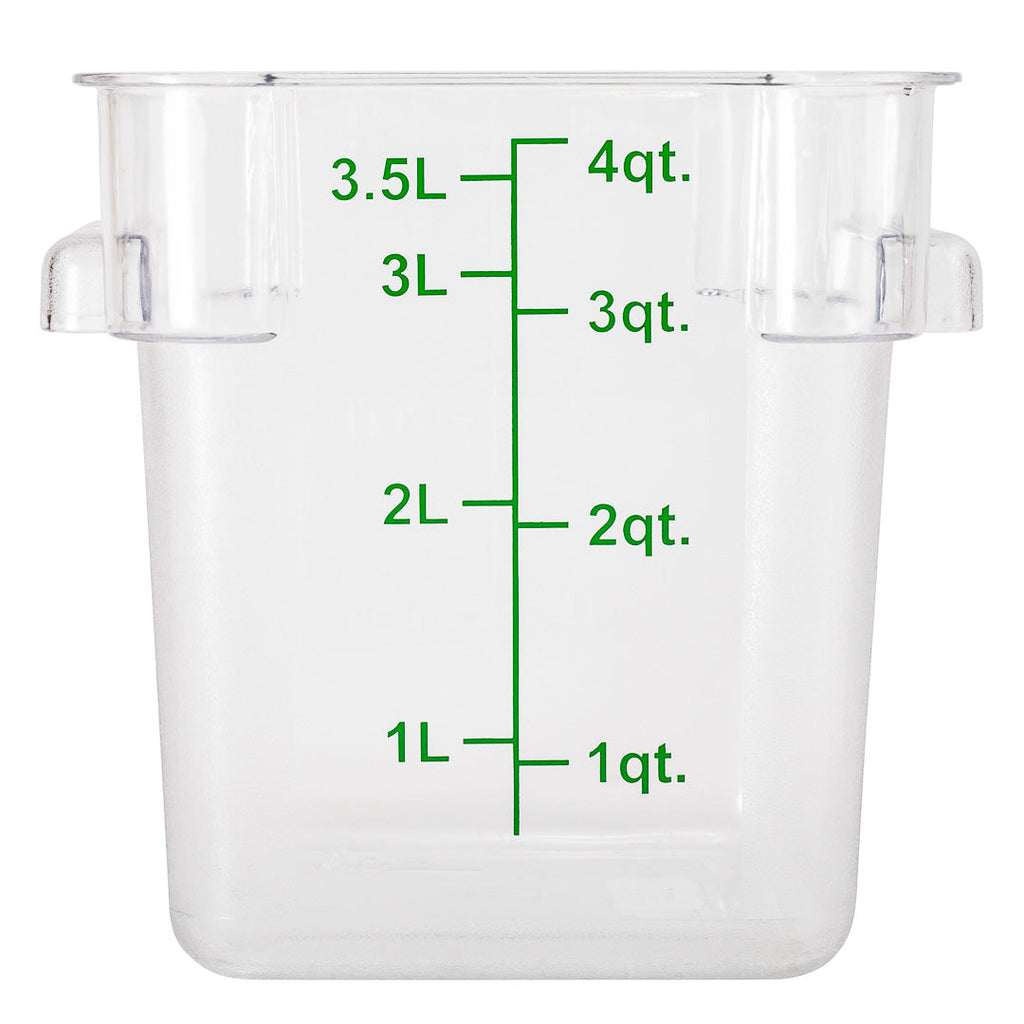 Met Lux 4 qt Square Clear Plastic Food Storage Container - with Green Volume Markers - 7" x 7" x 7 1/4" - 10 count box