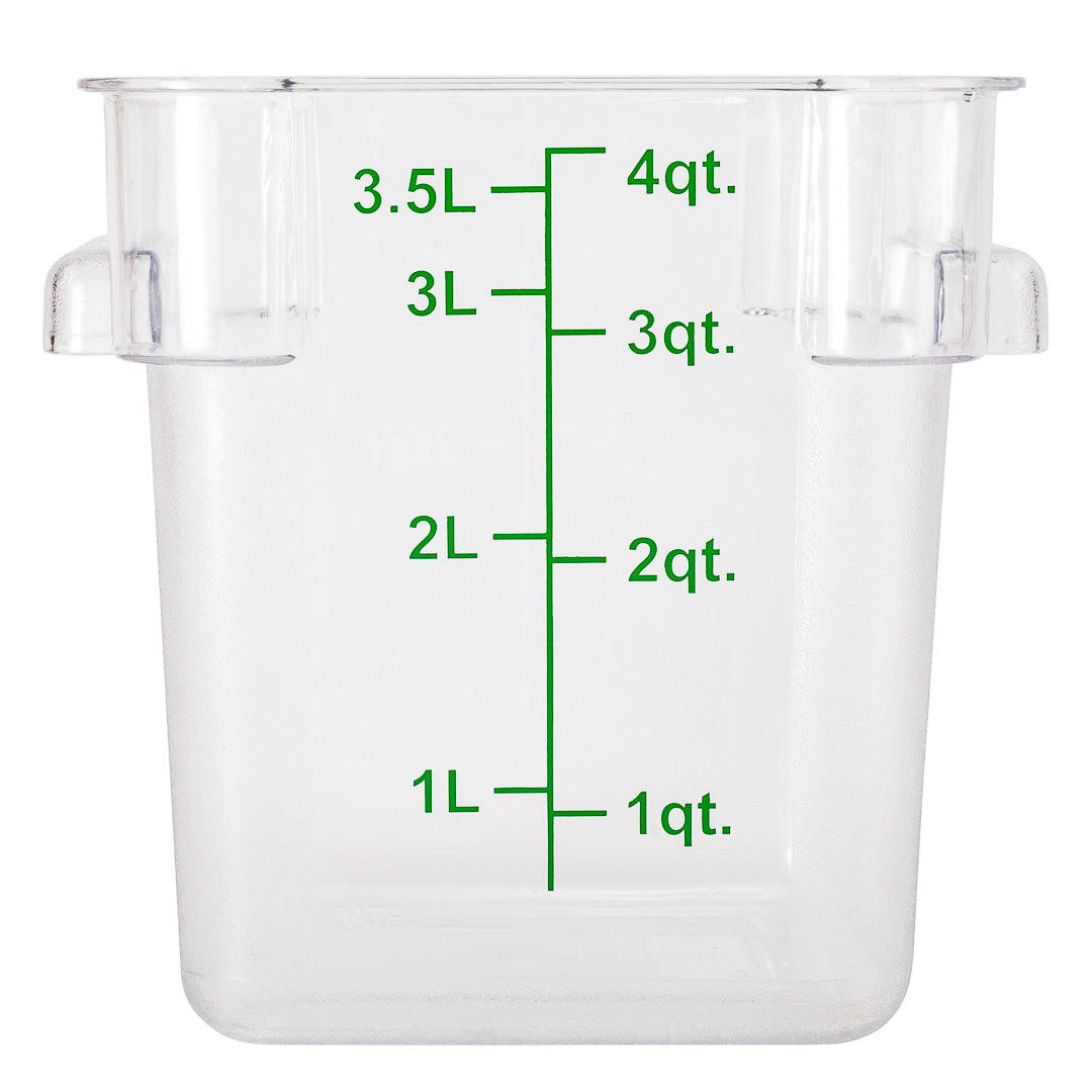 Met Lux 4 qt Square Clear Plastic Food Storage Container - with Green Volume Markers - 7" x 7" x 7 1/4" - 10 count box