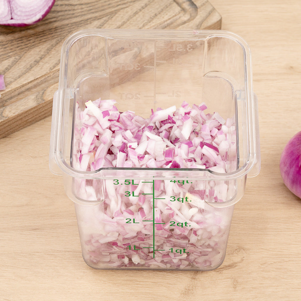 Met Lux 4 qt Square Clear Plastic Food Storage Container - with Green Volume Markers - 7" x 7" x 7 1/4" - 10 count box