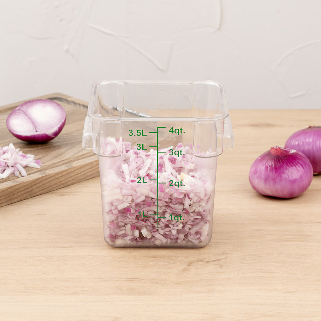 Met Lux 4 qt Square Clear Plastic Food Storage Container - with Green Volume Markers - 7" x 7" x 7 1/4" - 10 count box