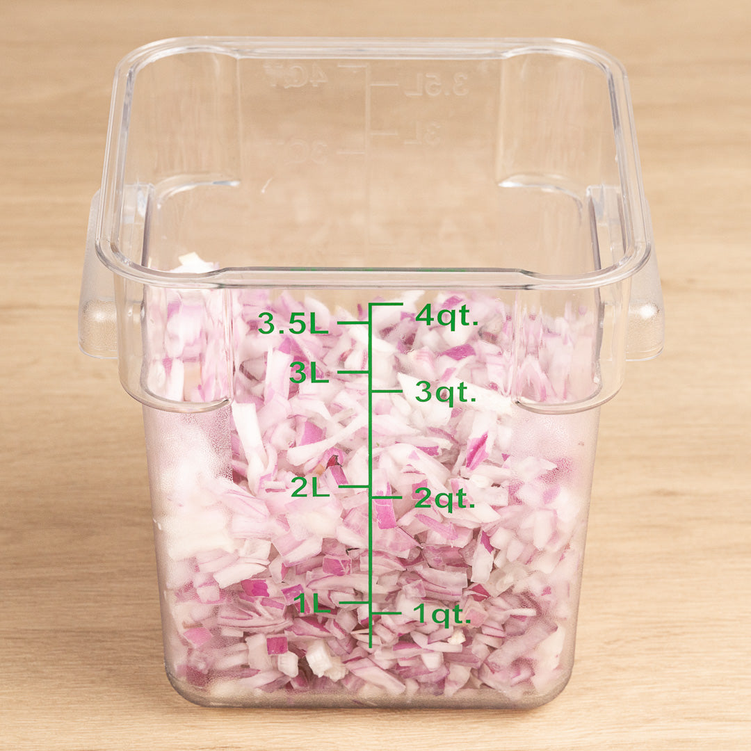 Met Lux 4 qt Square Clear Plastic Food Storage Container - with Green Volume Markers - 7" x 7" x 7 1/4" - 10 count box