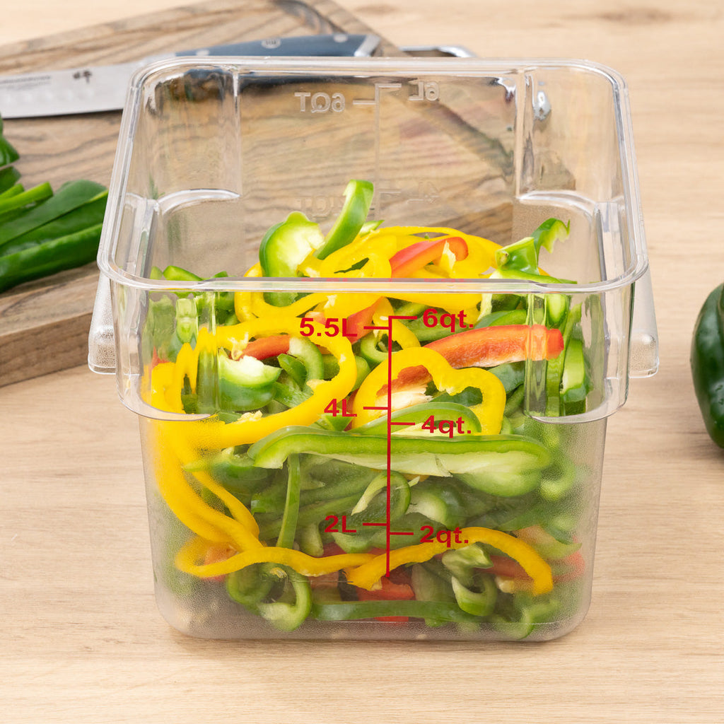 Met Lux 6 qt Square Clear Plastic Food Storage Container - with Red Volume Markers - 9" x 9" x 7 1/2" - 1 count box