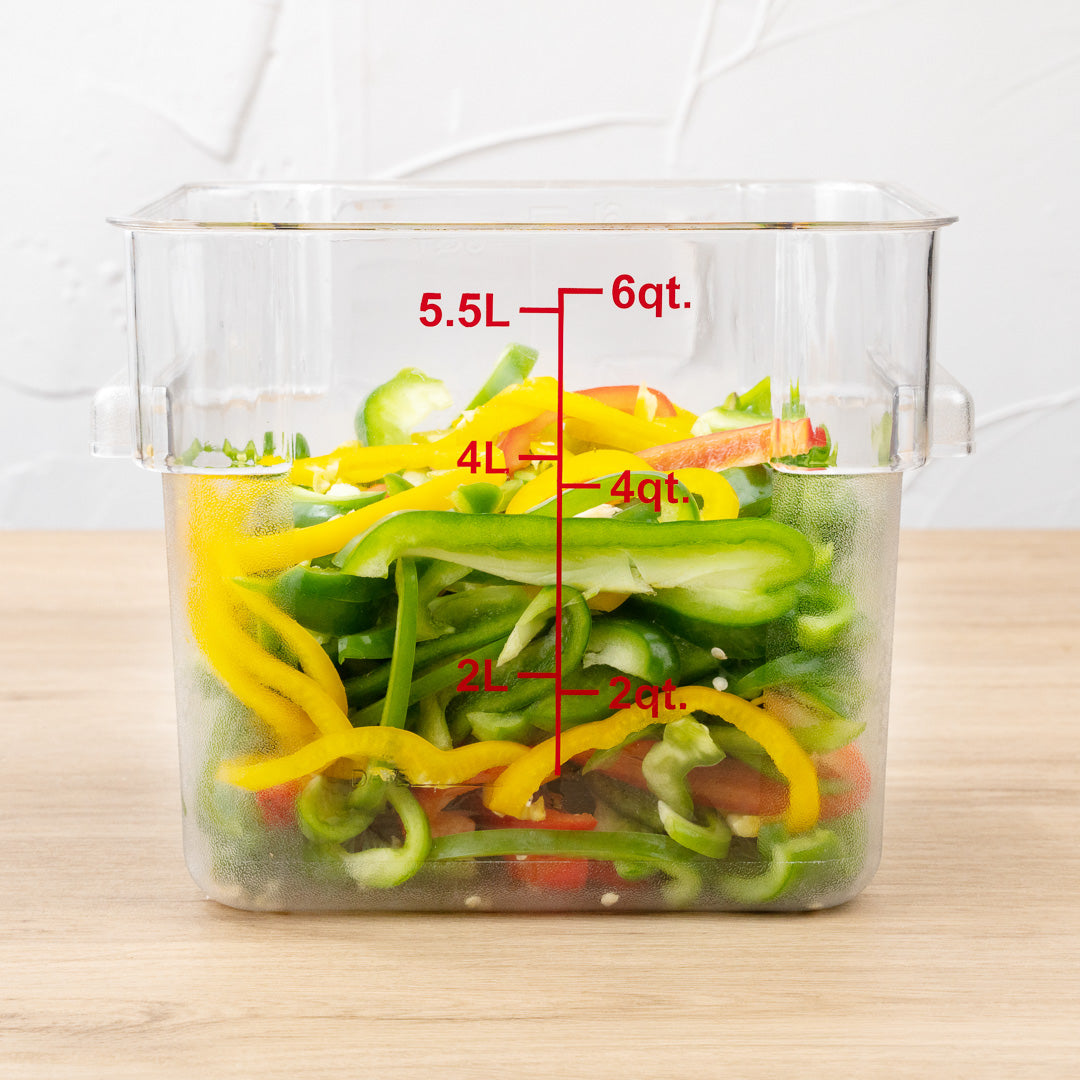 Met Lux 6 qt Square Clear Plastic Food Storage Container - with Red Volume Markers - 9" x 9" x 7 1/2" - 1 count box