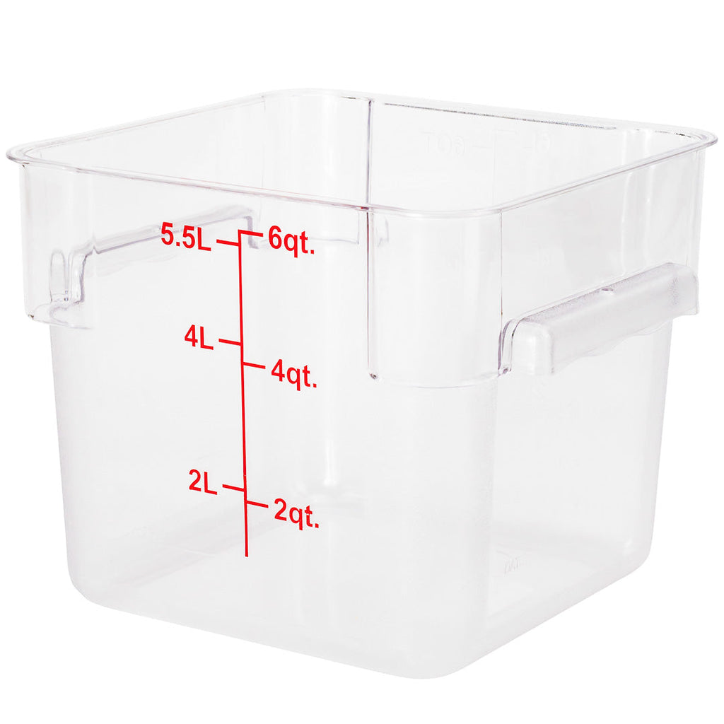 Met Lux 6 qt Square Clear Plastic Food Storage Container - with Red Volume Markers - 9" x 9" x 7 1/2" - 10 count box