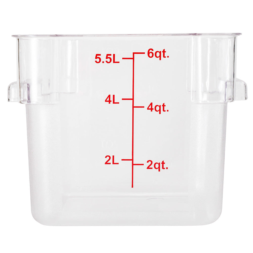 Met Lux 6 qt Square Clear Plastic Food Storage Container - with Red Volume Markers - 9" x 9" x 7 1/2" - 10 count box