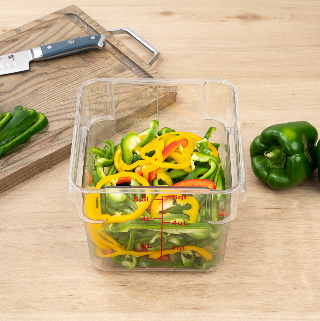 Met Lux 6 qt Square Clear Plastic Food Storage Container - with Red Volume Markers - 9" x 9" x 7 1/2" - 10 count box