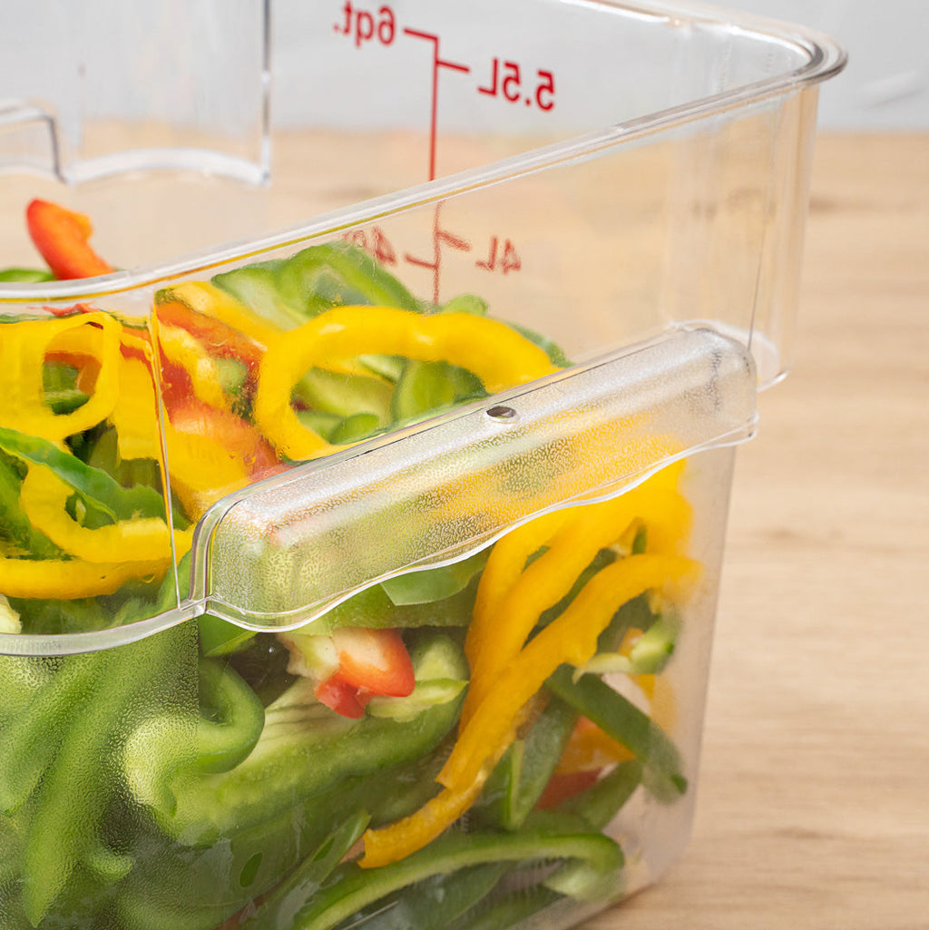 Met Lux 6 qt Square Clear Plastic Food Storage Container - with Red Volume Markers - 9" x 9" x 7 1/2" - 10 count box