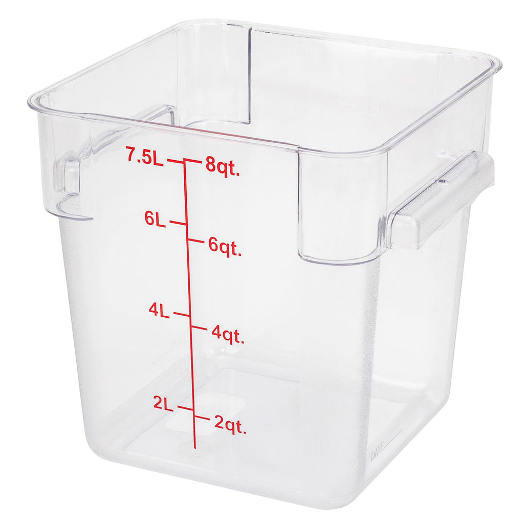 Met Lux 8 qt Square Clear Plastic Food Storage Container - with Red Volume Markers - 8 3/4" x 8 3/4" x 8 1/2" - 1 count box