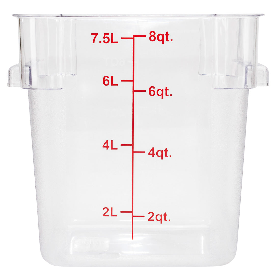 Met Lux 8 qt Square Clear Plastic Food Storage Container - with Red Volume Markers - 8 3/4" x 8 3/4" x 8 1/2" - 1 count box