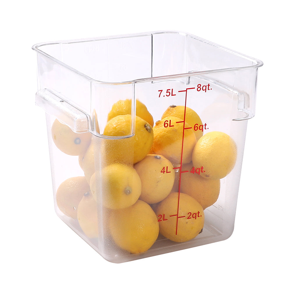 Met Lux 8 qt Square Clear Plastic Food Storage Container - with Red Volume Markers - 8 3/4" x 8 3/4" x 8 1/2" - 1 count box