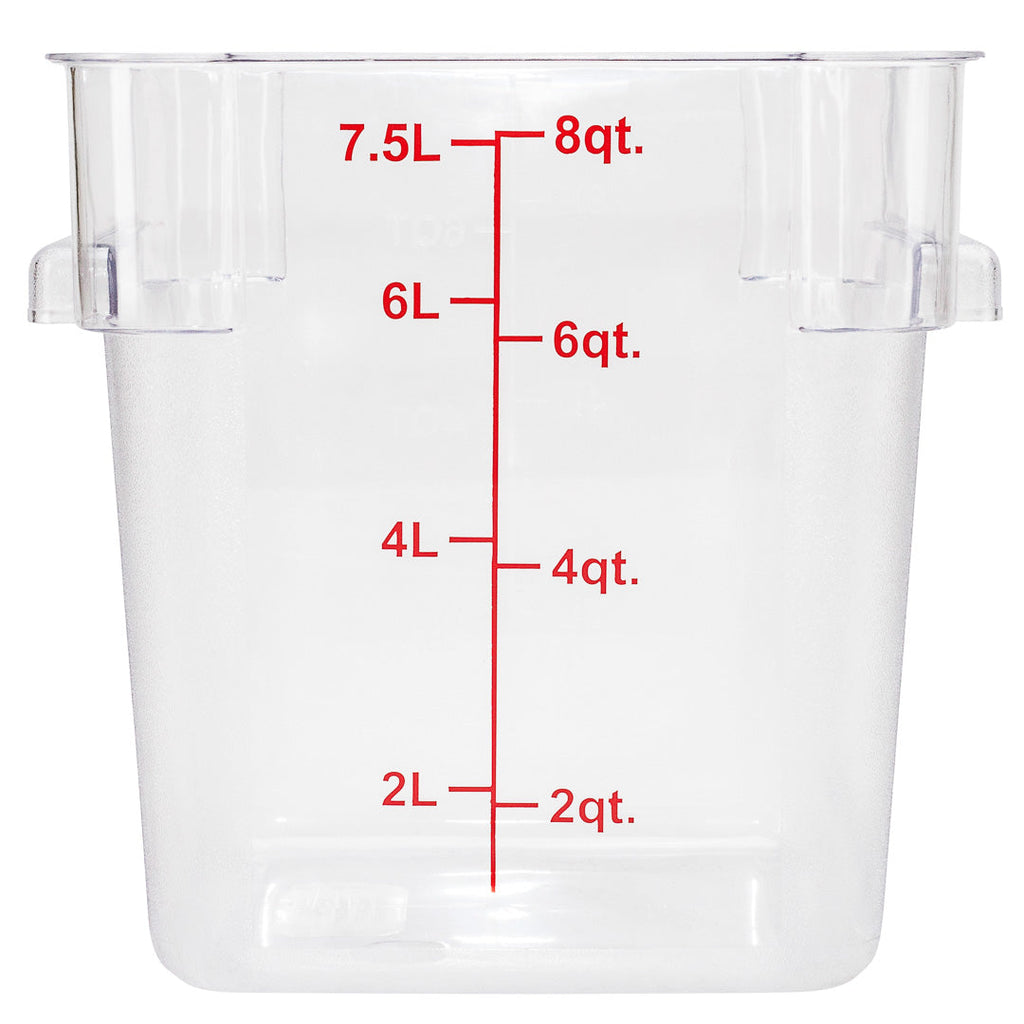 Met Lux 8 qt Square Clear Plastic Food Storage Container - with Red Volume Markers - 8 3/4" x 8 3/4" x 8 1/2" - 10 count box