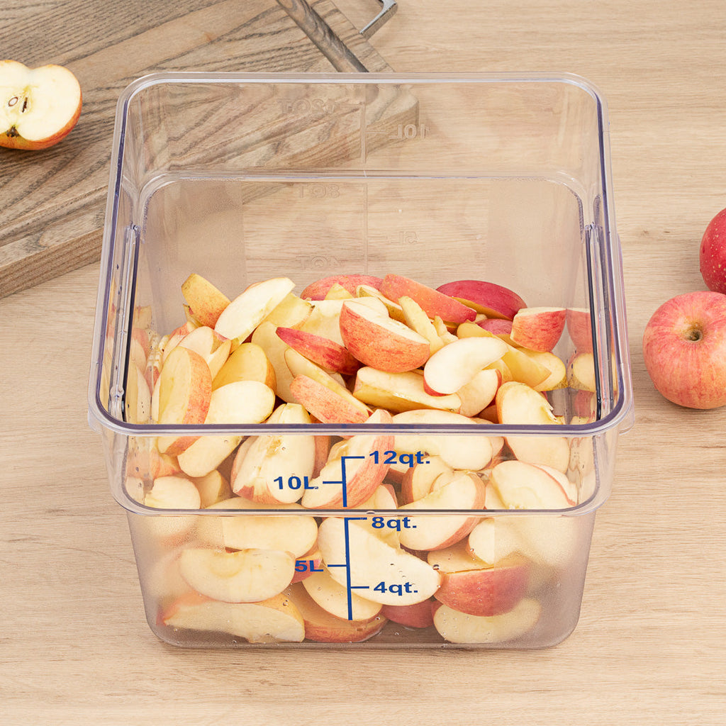 Met Lux 12 qt Square Clear Plastic Food Storage Container - with Blue Volume Markers - 11" x 11" x 8" - 1 count box