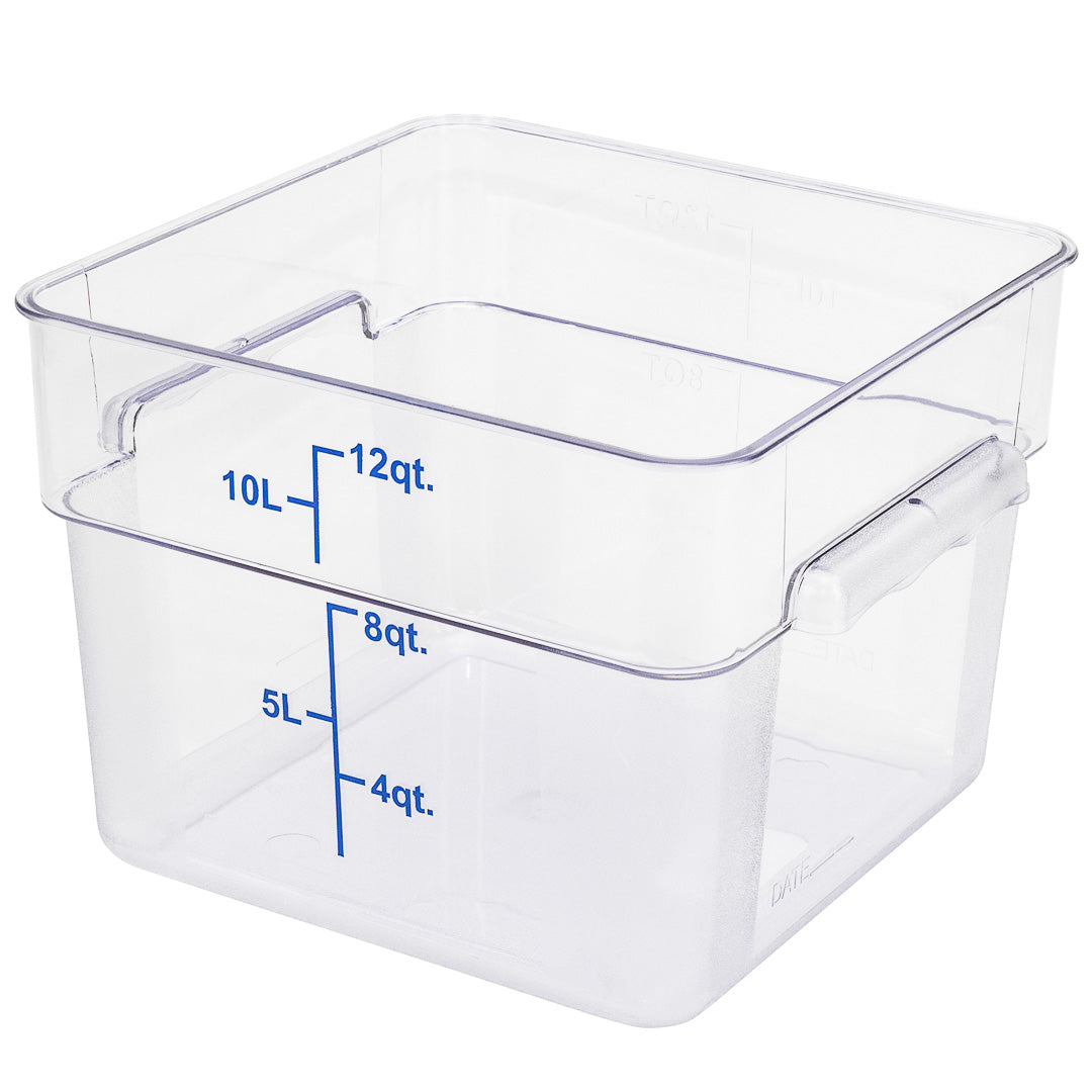 Met Lux 12 qt Square Clear Plastic Food Storage Container - with Blue Volume Markers - 11" x 11" x 8" - 10 count box