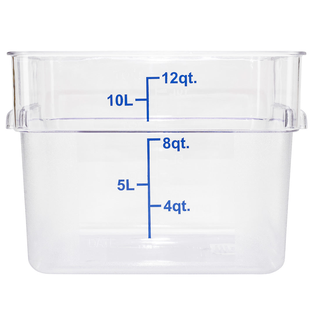 Met Lux 12 qt Square Clear Plastic Food Storage Container - with Blue Volume Markers - 11" x 11" x 8" - 10 count box