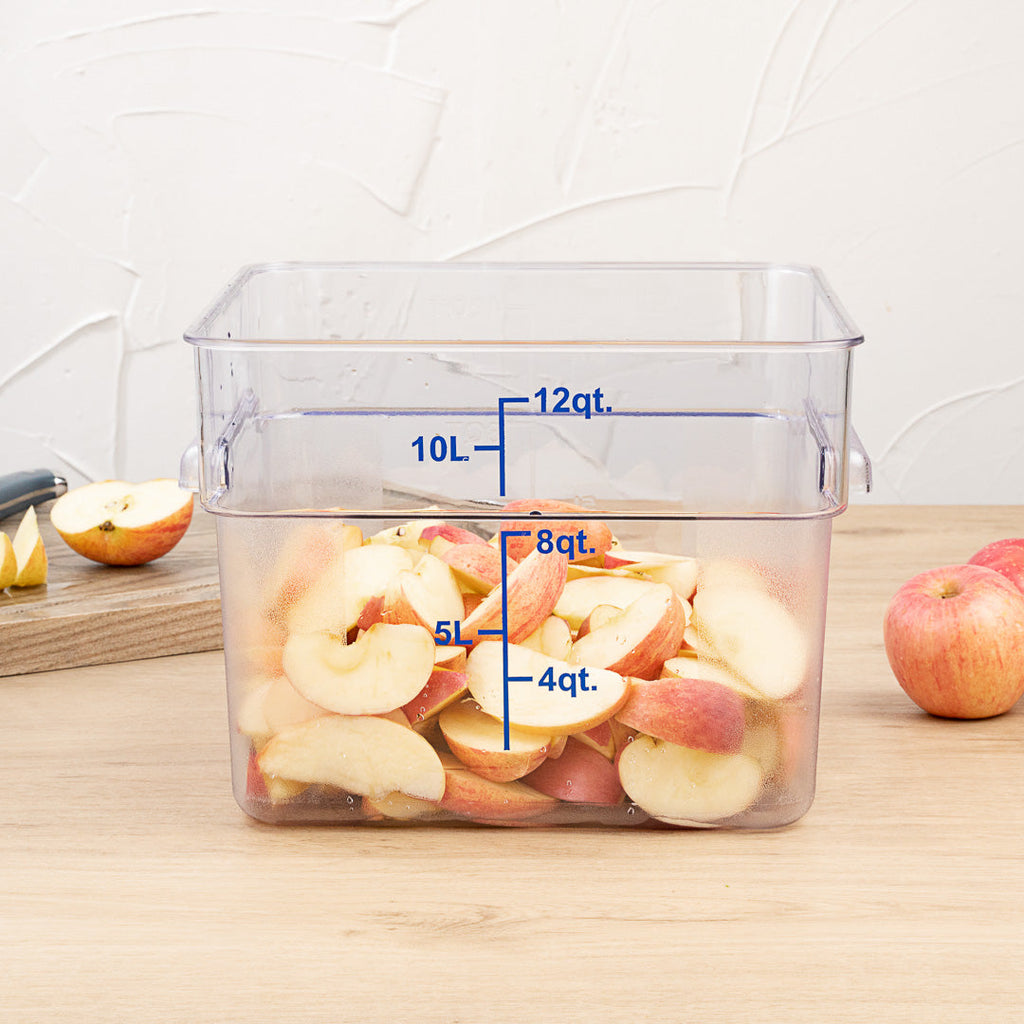 Met Lux 12 qt Square Clear Plastic Food Storage Container - with Blue Volume Markers - 11" x 11" x 8" - 10 count box