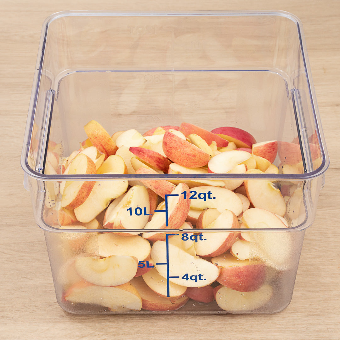 Met Lux 12 qt Square Clear Plastic Food Storage Container - with Blue Volume Markers - 11" x 11" x 8" - 10 count box