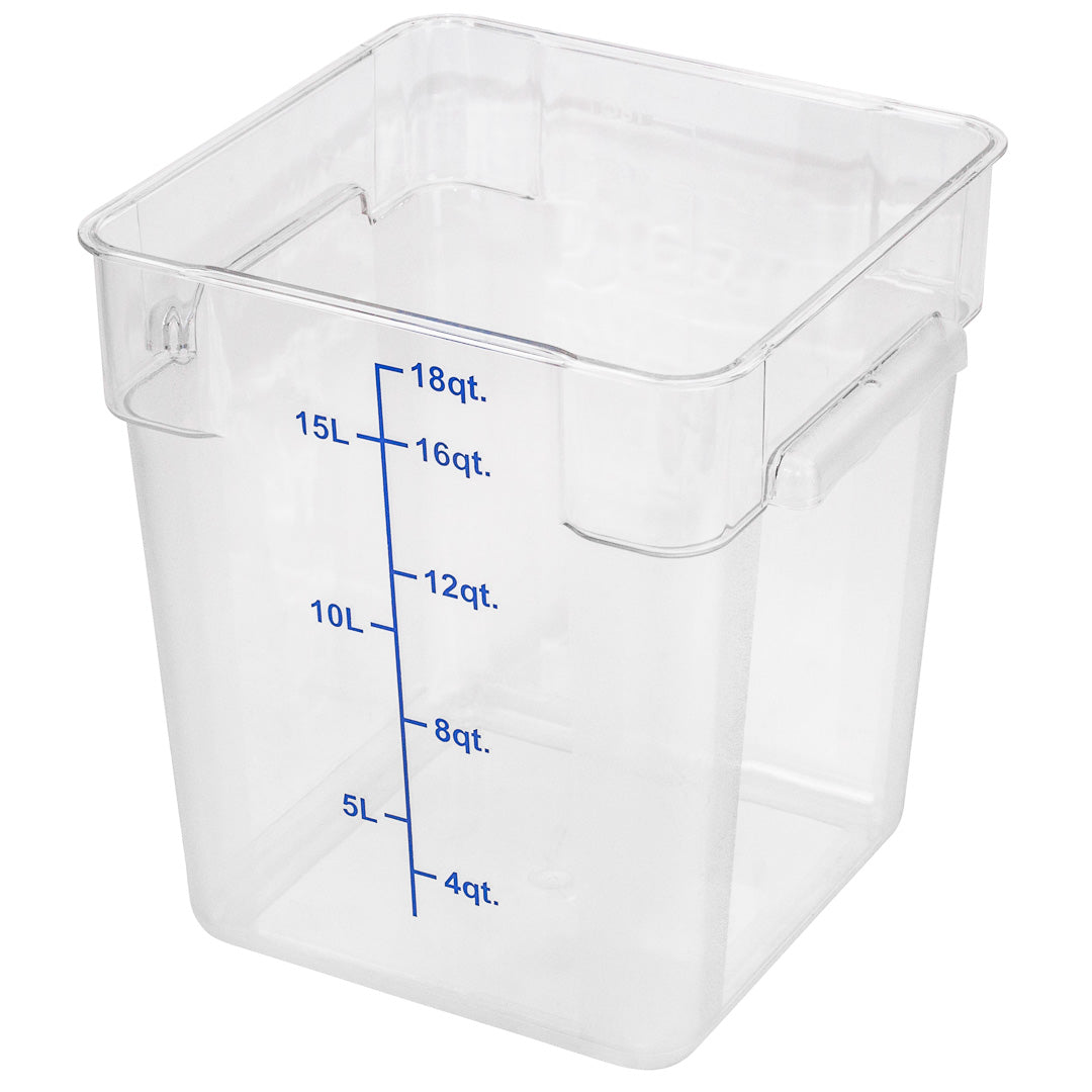 Met Lux 18 qt Square Clear Plastic Food Storage Container - with Blue Volume Markers - 11" x 11" x 12 1/2" - 1 count box