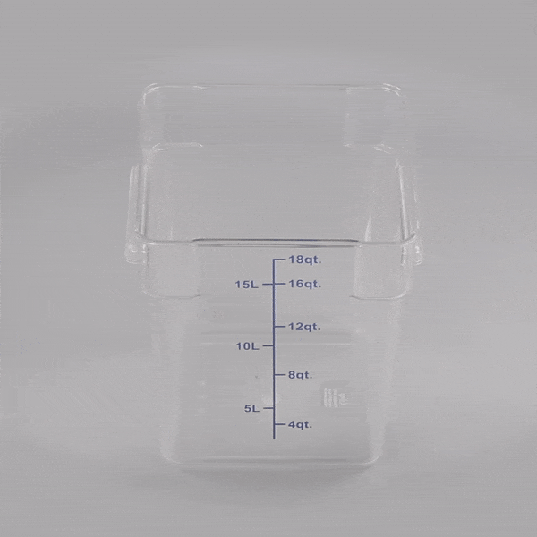 Met Lux 18 qt Square Clear Plastic Food Storage Container - with Blue Volume Markers - 11" x 11" x 12 1/2" - 1 count box