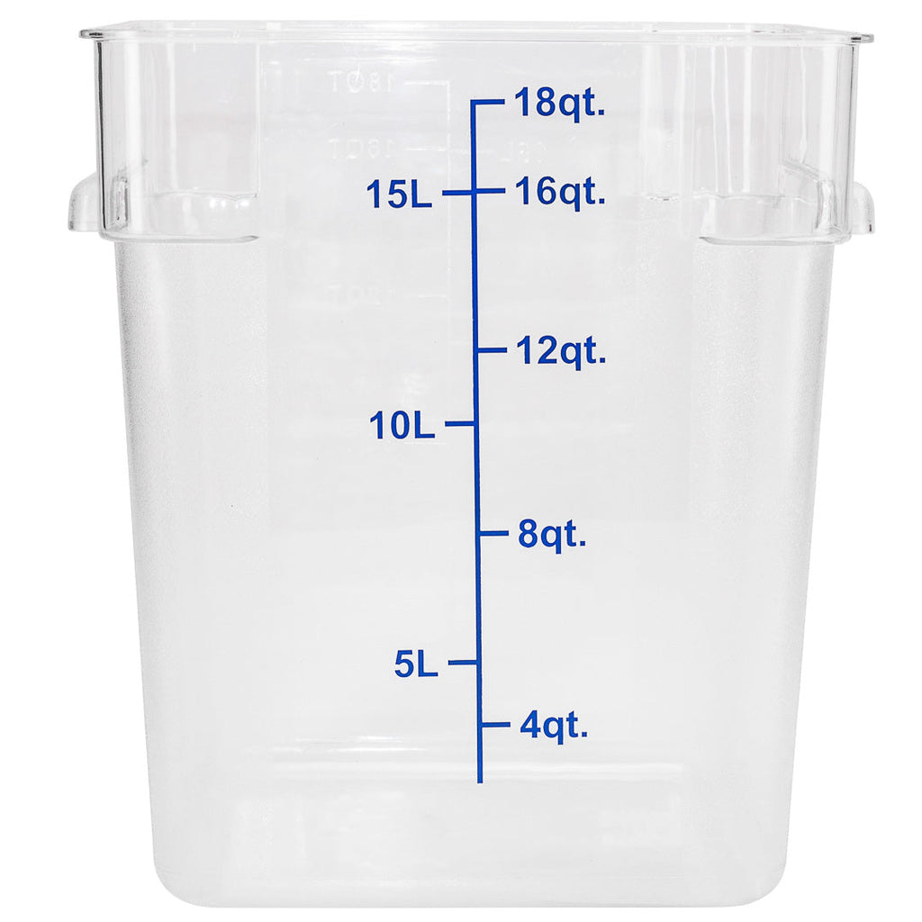 Met Lux 18 qt Square Clear Plastic Food Storage Container - with Blue Volume Markers - 11" x 11" x 12 1/2" - 1 count box