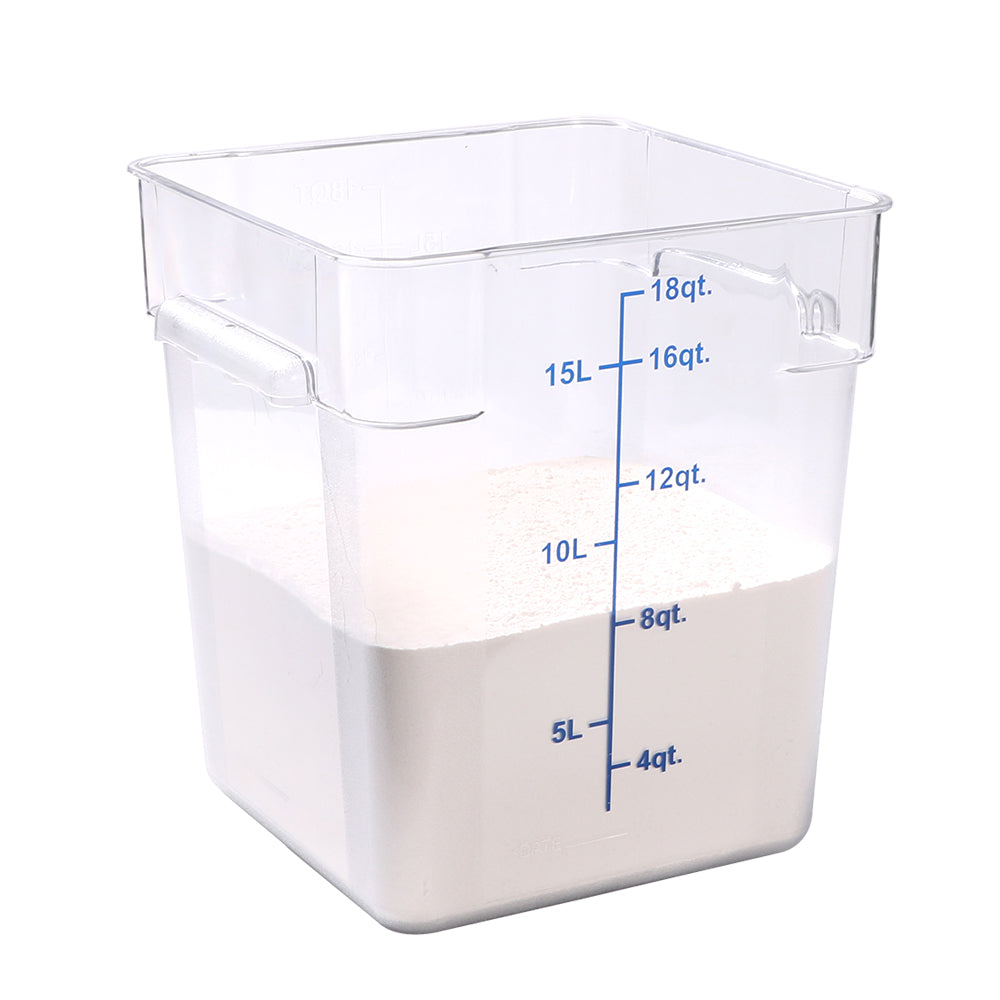 Met Lux 18 qt Square Clear Plastic Food Storage Container - with Blue Volume Markers - 11" x 11" x 12 1/2" - 1 count box