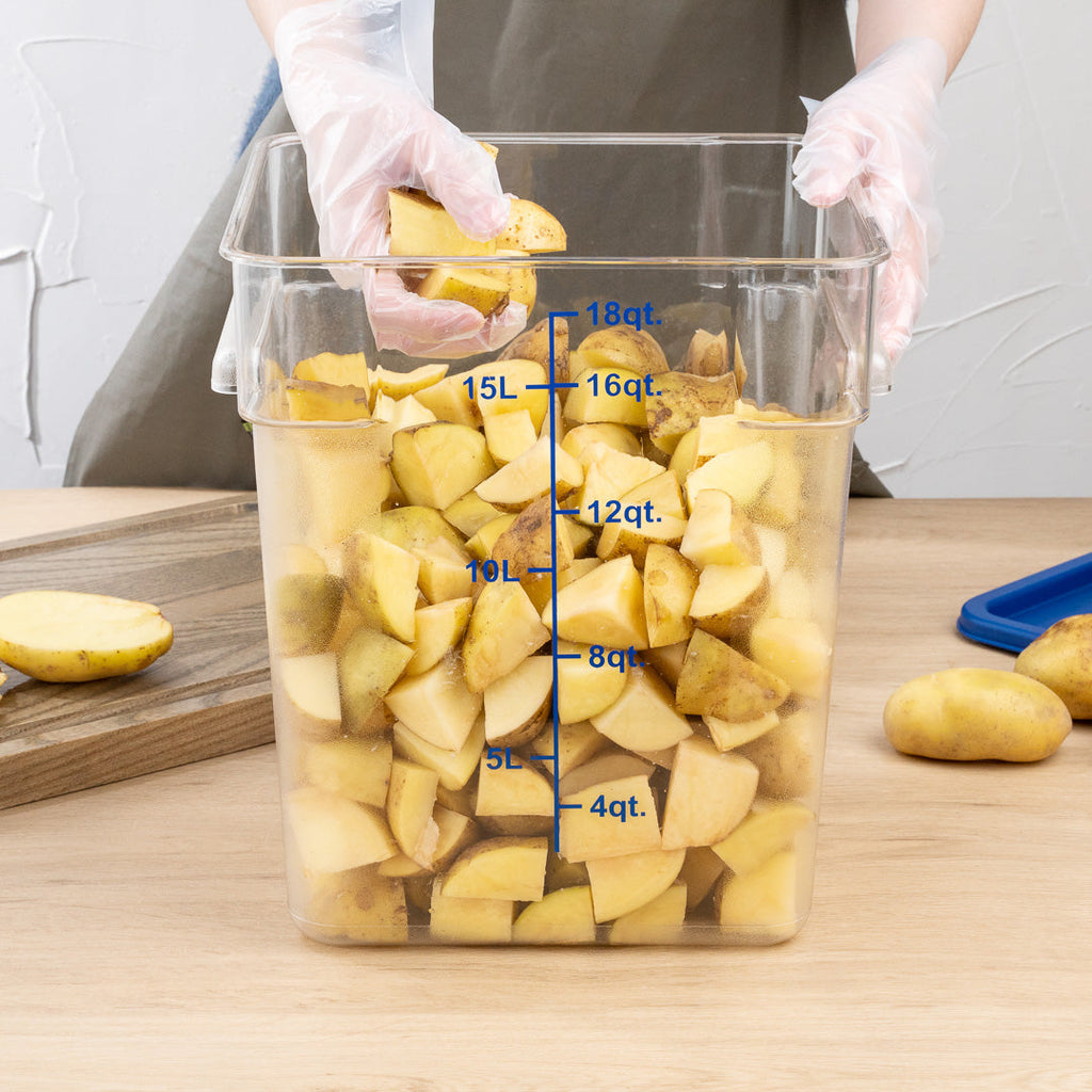 Met Lux 18 qt Square Clear Plastic Food Storage Container - with Blue Volume Markers - 11" x 11" x 12 1/2" - 1 count box