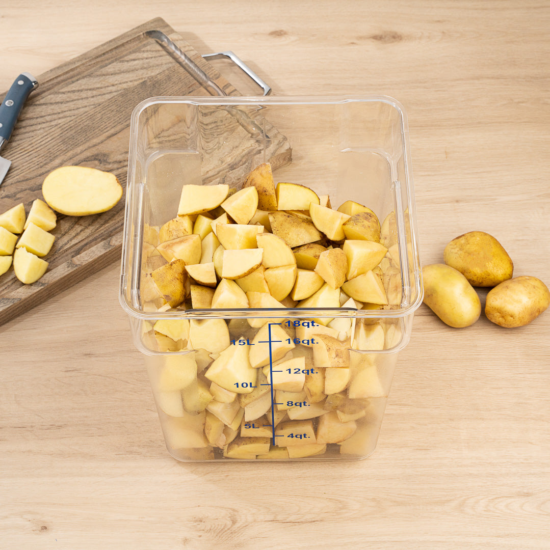 Met Lux 18 qt Square Clear Plastic Food Storage Container - with Blue Volume Markers - 11" x 11" x 12 1/2" - 1 count box