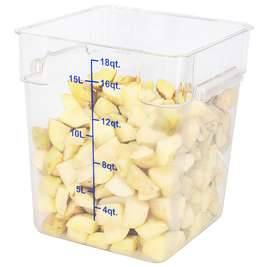 Met Lux 18 qt Square Clear Plastic Food Storage Container - with Blue Volume Markers - 11" x 11" x 12 1/2" - 10 count box