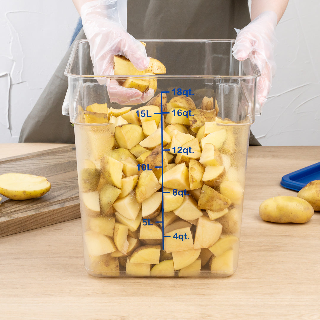 Met Lux 18 qt Square Clear Plastic Food Storage Container - with Blue Volume Markers - 11" x 11" x 12 1/2" - 10 count box