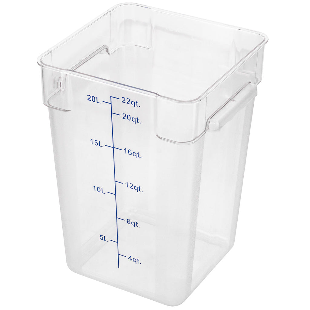 Met Lux 22 qt Square Clear Plastic Food Storage Container - with Blue Volume Markers - 11" x 11" x 15 3/4" - 1 count box