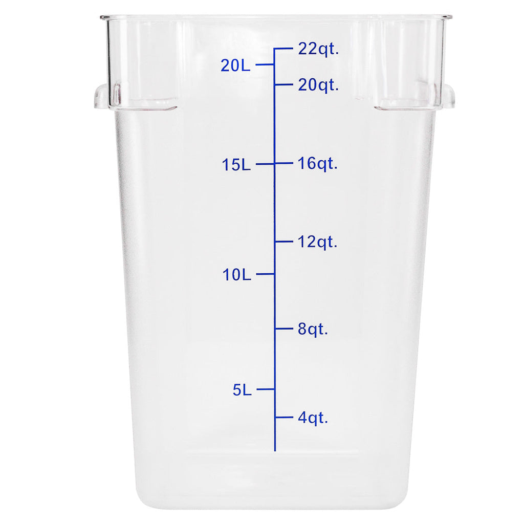Met Lux 22 qt Square Clear Plastic Food Storage Container - with Blue Volume Markers - 11" x 11" x 15 3/4" - 1 count box