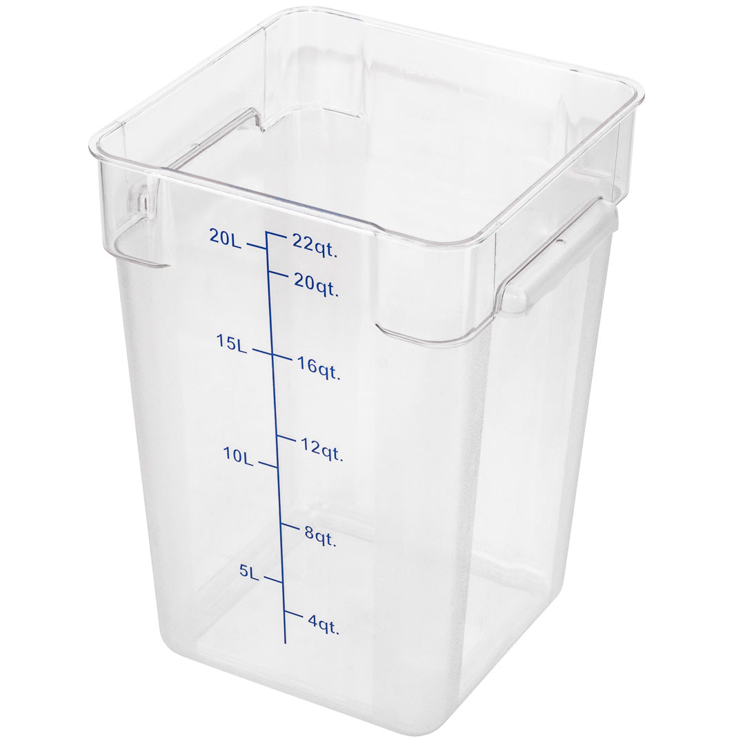 Met Lux 22 qt Square Clear Plastic Food Storage Container - with Blue Volume Markers - 11" x 11" x 15 3/4" - 10 count box