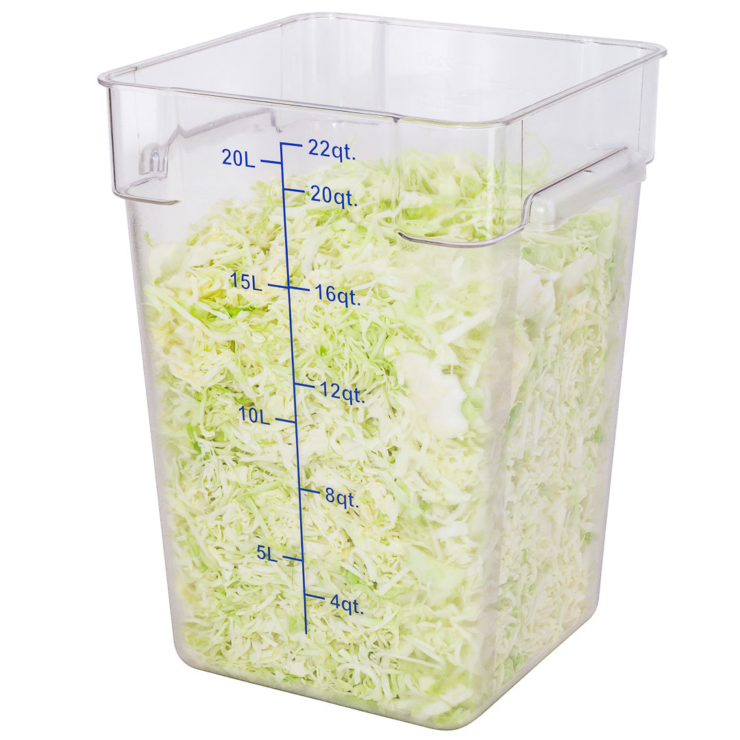 Met Lux 22 qt Square Clear Plastic Food Storage Container - with Blue Volume Markers - 11" x 11" x 15 3/4" - 10 count box