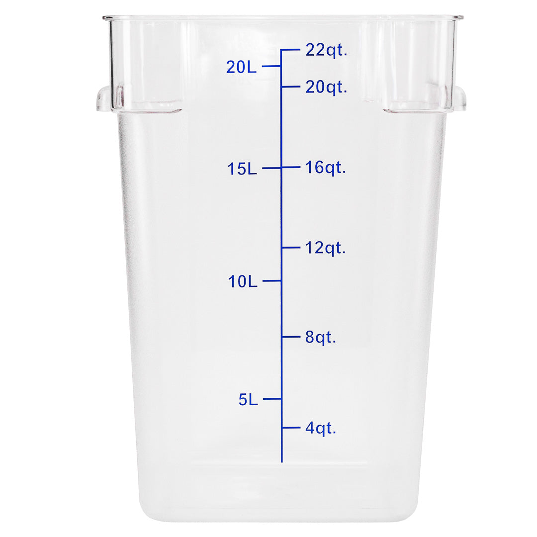 Met Lux 22 qt Square Clear Plastic Food Storage Container - with Blue Volume Markers - 11" x 11" x 15 3/4" - 10 count box