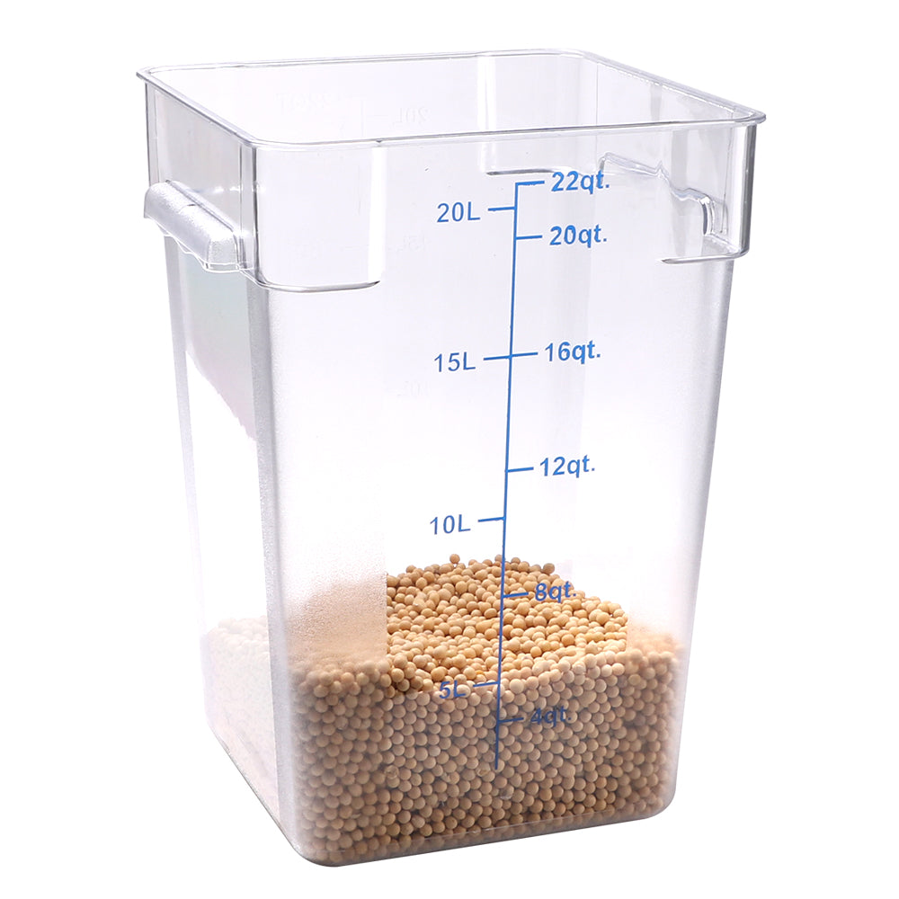 Met Lux 22 qt Square Clear Plastic Food Storage Container - with Blue Volume Markers - 11" x 11" x 15 3/4" - 10 count box
