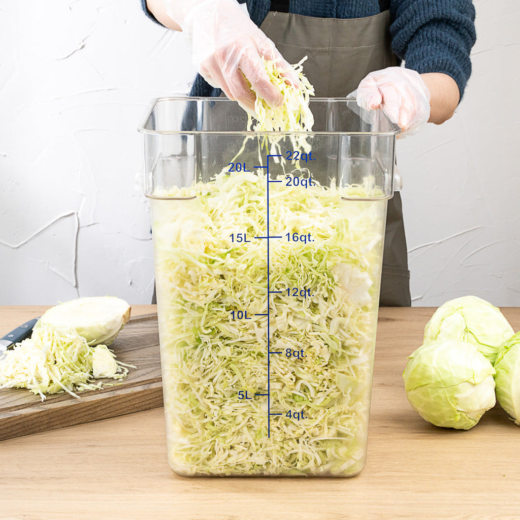 Met Lux 22 qt Square Clear Plastic Food Storage Container - with Blue Volume Markers - 11" x 11" x 15 3/4" - 10 count box