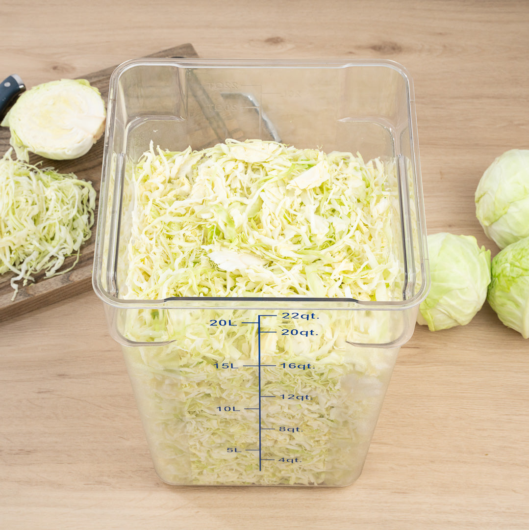 Met Lux 22 qt Square Clear Plastic Food Storage Container - with Blue Volume Markers - 11" x 11" x 15 3/4" - 10 count box