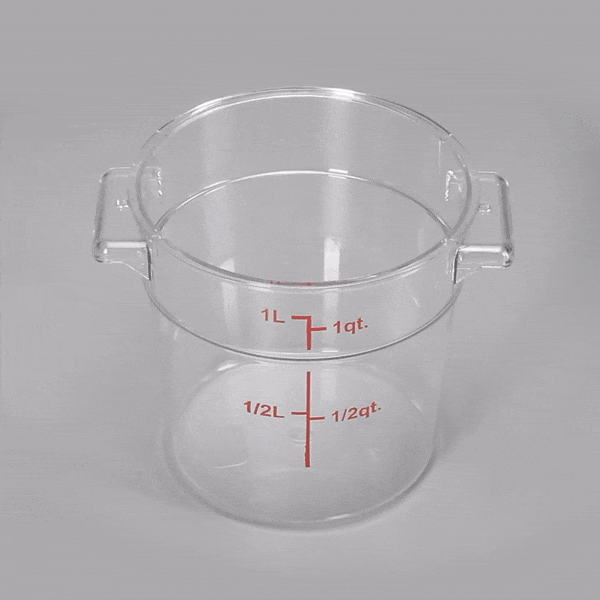 Met Lux 1 qt Round Clear Plastic Food Storage Container - with Red Volume Markers - 5" x 5" x 4 3/4" - 1 count box