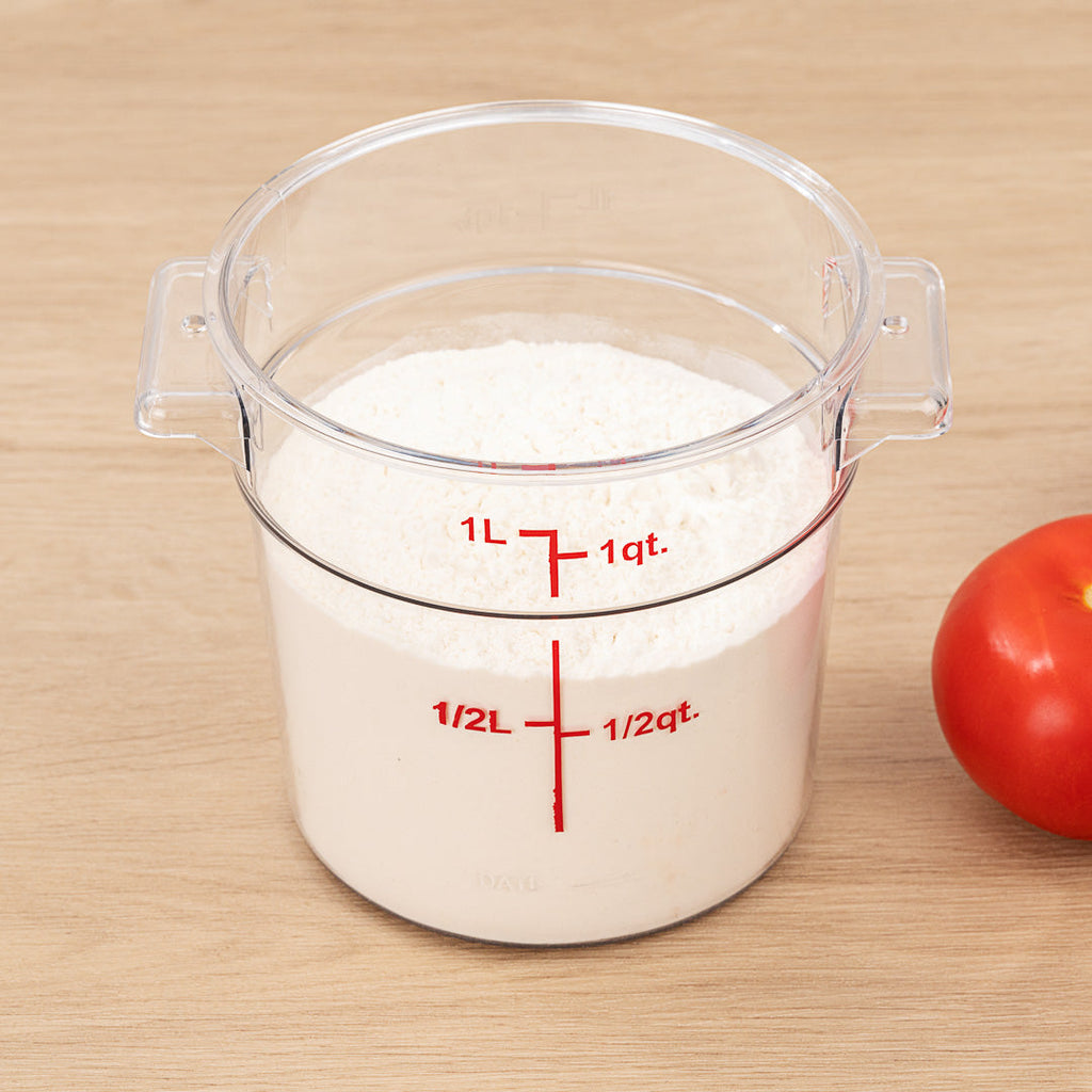 Met Lux 1 qt Round Clear Plastic Food Storage Container - with Red Volume Markers - 5" x 5" x 4 3/4" - 10 count box