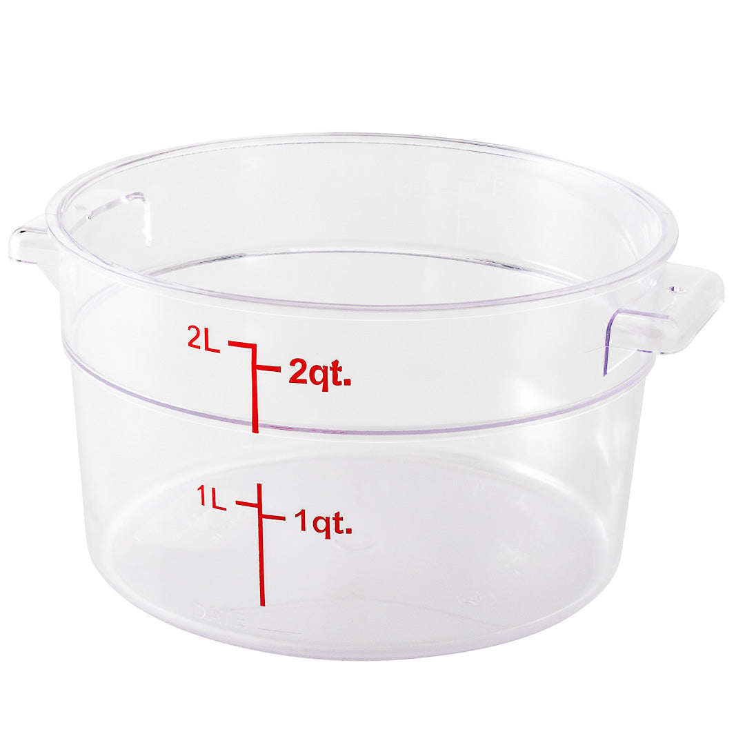 Met Lux 2 qt Round Clear Plastic Food Storage Container - with Red Volume Markers - 7" x 7" x 4 1/4" - 10 count box