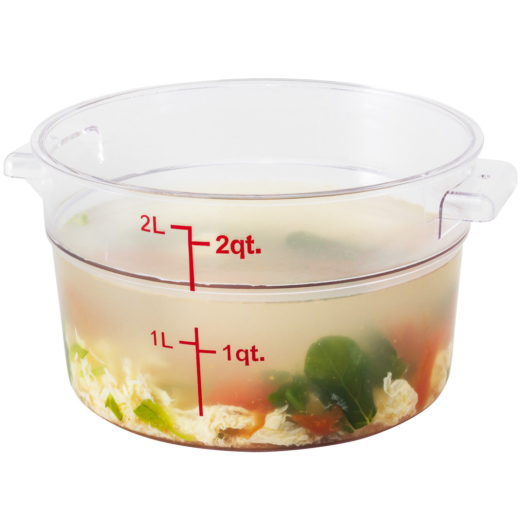 Met Lux 2 qt Round Clear Plastic Food Storage Container - with Red Volume Markers - 7" x 7" x 4 1/4" - 10 count box