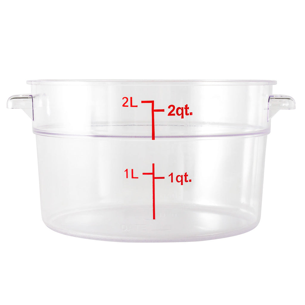 Met Lux 2 qt Round Clear Plastic Food Storage Container - with Red Volume Markers - 7" x 7" x 4 1/4" - 10 count box