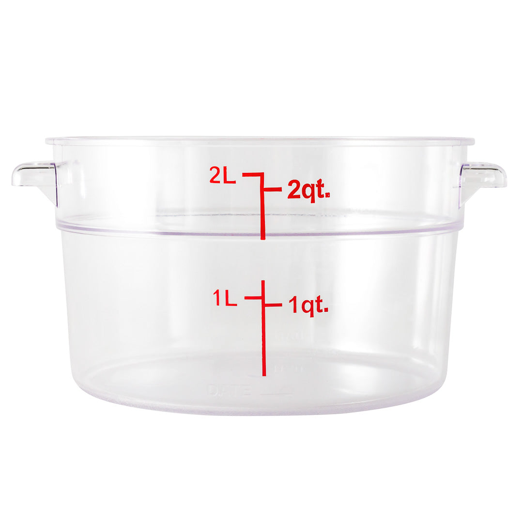 Met Lux 2 qt Round Clear Plastic Food Storage Container - with Red Volume Markers - 7" x 7" x 4 1/4" - 10 count box